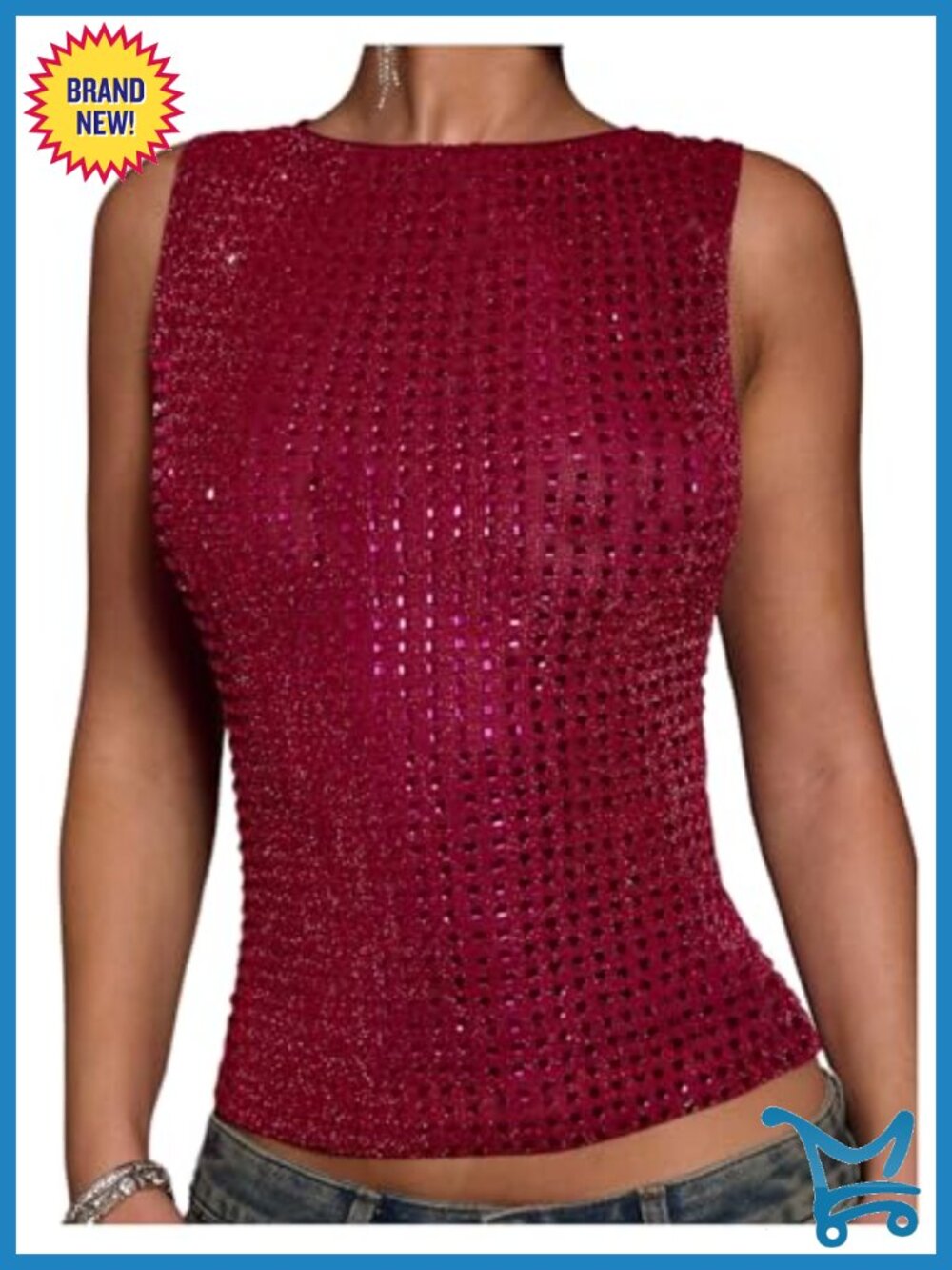 Sparkly Rhinestone Y2K Sleeveless Tank Top